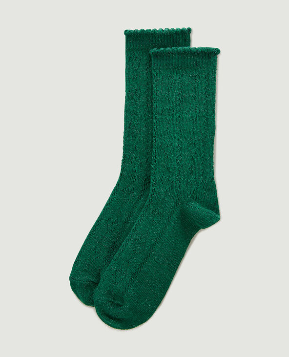 Paire de chaussettes en maille ajourée avec lurex vert émeraude - Pimkie