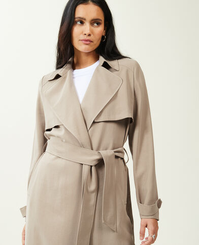 Trench long en tissu fluide écru - Pimkie