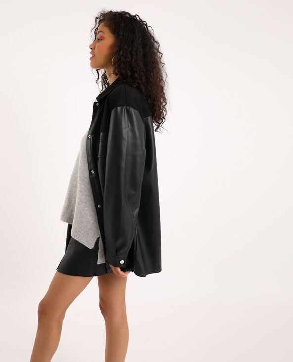 Veste longue simili cuir noir - Pimkie