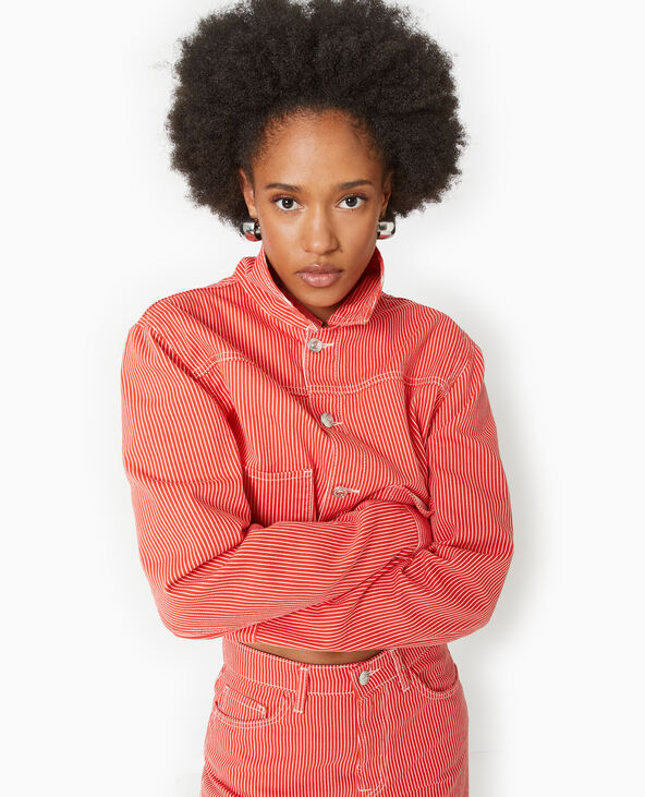 Veste courte en toile avec fines rayures rouge - Pimkie