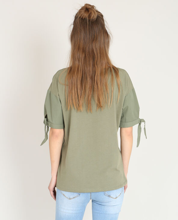 T-shirt bimatière vert de gris - Pimkie