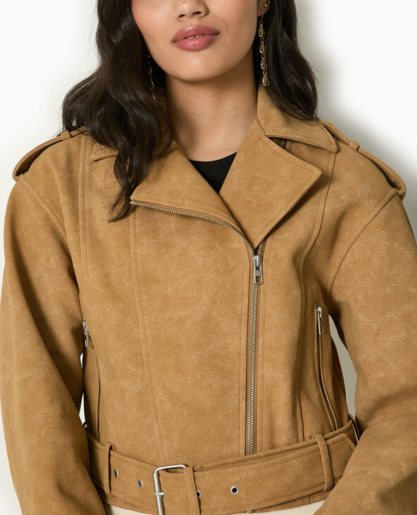 Veste biker en suédine beige - Pimkie