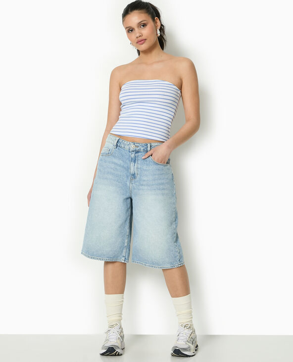 Top bandeau en maille côtelée rayée bleu - Pimkie