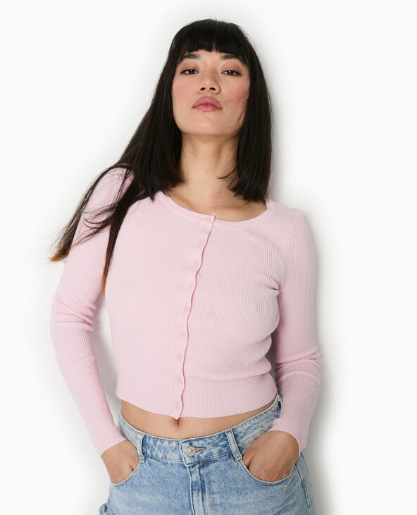 T-shirt gilet en maille côtelée rose clair - Pimkie