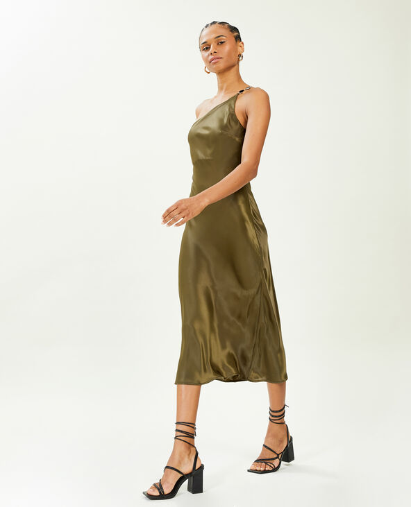 Robe asymétrique satinée avec bretelle bijou taupe - Pimkie