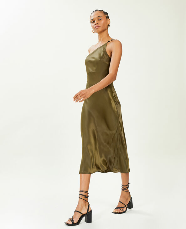 Robe asymétrique satinée avec bretelle bijou taupe - Pimkie