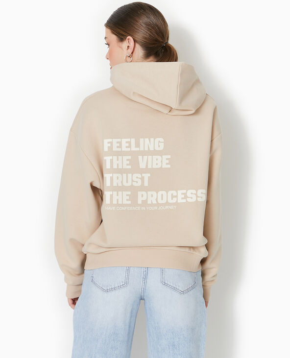 Sweat capuche avec print devant et dos beige - Pimkie