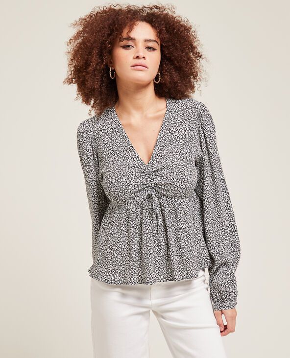 Blouse encolure V base volantée noir - Pimkie