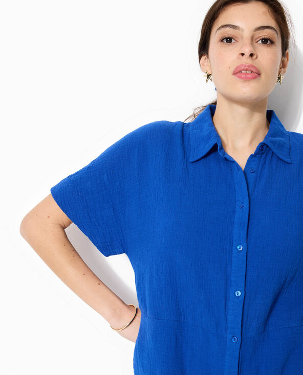 Combishort en gaze de coton bleu marine - Pimkie