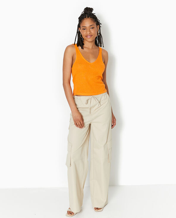 Débardeur col V en maille rustique orange - Pimkie