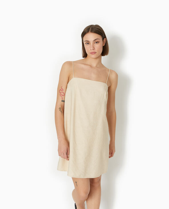 Robe courte avec bretelles à nouer beige - Pimkie