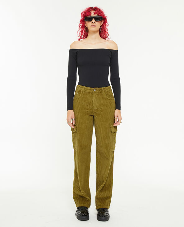 Pantalon cargo en velours grosses côtes vert olive - Pimkie