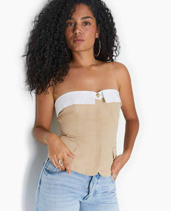 Top bustier avec revers beige - Pimkie