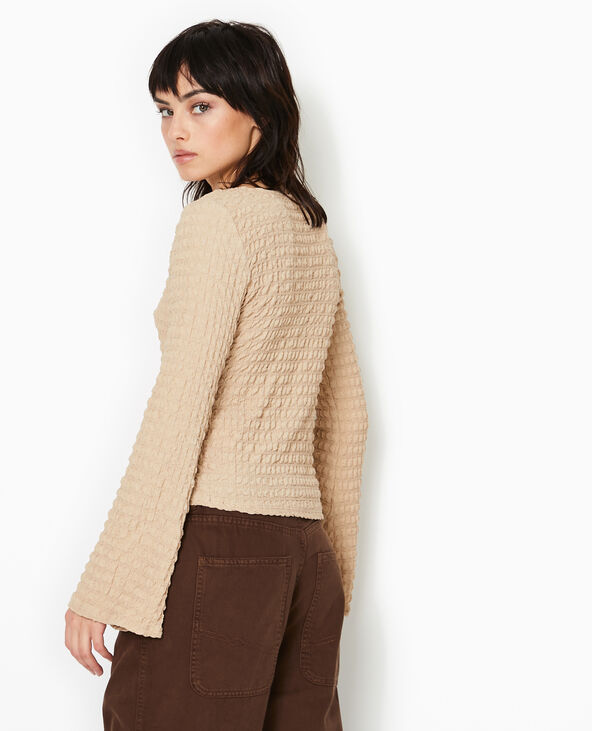 Top manches longues en maille gaufrée marron - Pimkie