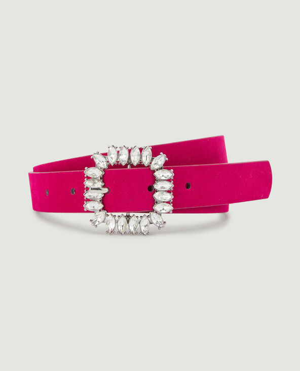 Ceinture effet daim avec boucle fleur strass rose fuchsia - Pimkie