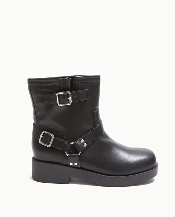 Boots motardes avec détails brides et boucle noir - Pimkie