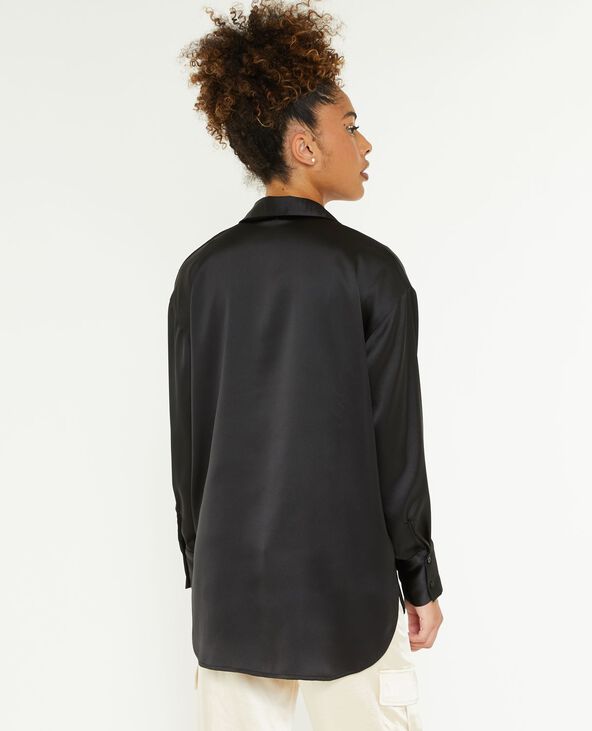 Chemise oversize en satin noir - Pimkie