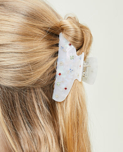 Pince crocodile avec strass blanc - Pimkie