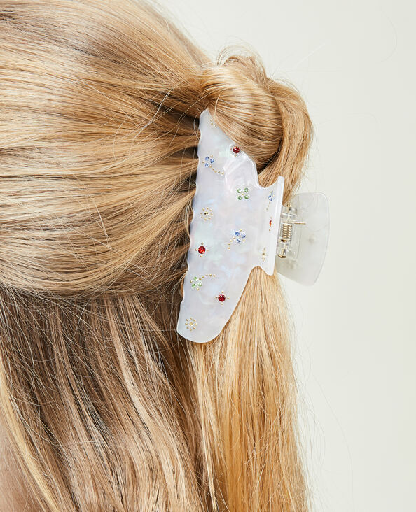 Pince crocodile avec strass blanc - Pimkie