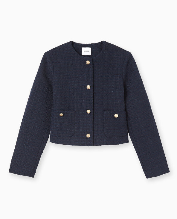 Veste droite en tweed avec boutons dorés bleu marine - Pimkie