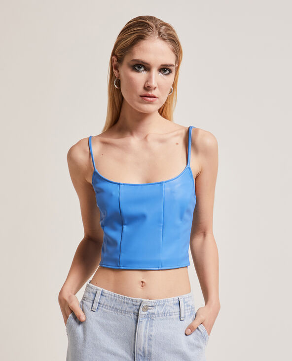 Top court effet bustier en simili bleu électrique - Pimkie