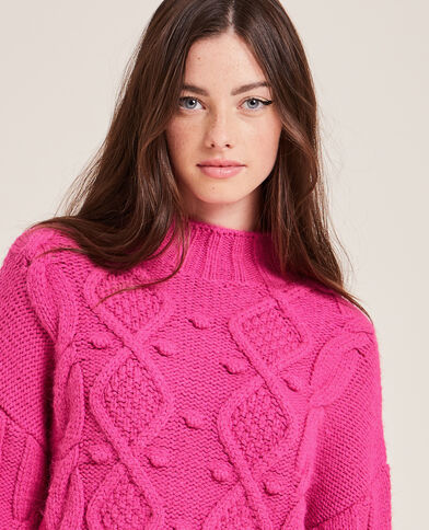 Pull maille fantaisie col montant rose - Pimkie
