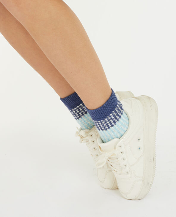 Paire de chaussettes motif pied-de-poule bleu turquoise - Pimkie