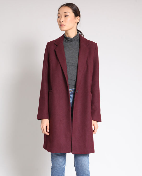 Manteau droit en laine bordeaux - Pimkie