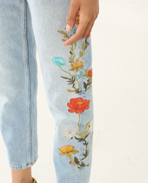 Jean mum à broderies bleu - Pimkie