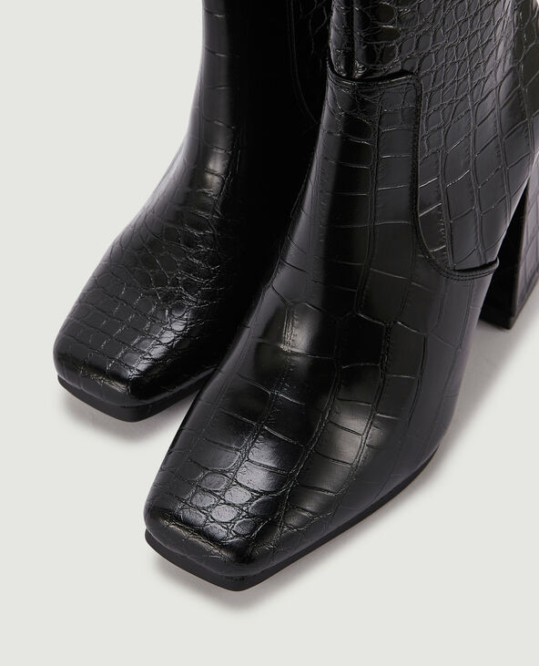 Boots à talon effet croco avec bouts carrés noir - Pimkie