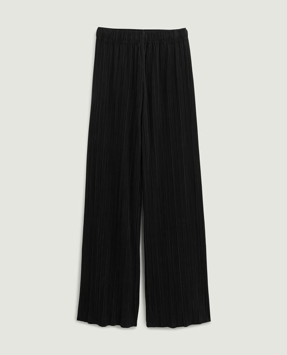 Pantalon large maille plissée noir - Pimkie
