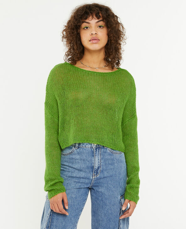 Pull cropped en maille transparente vert kaki - Pimkie