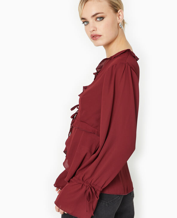 Blouse avec volant et nouettes bordeaux - Pimkie