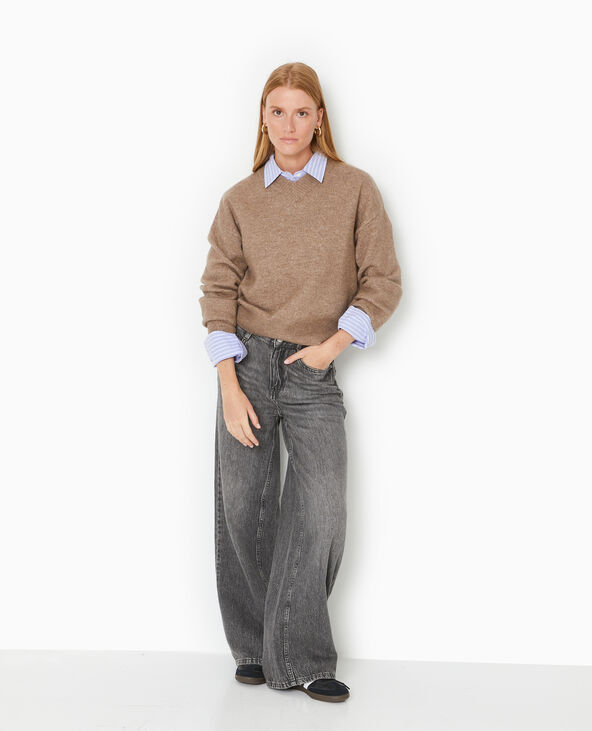 Pull col V en maille taupe - Pimkie