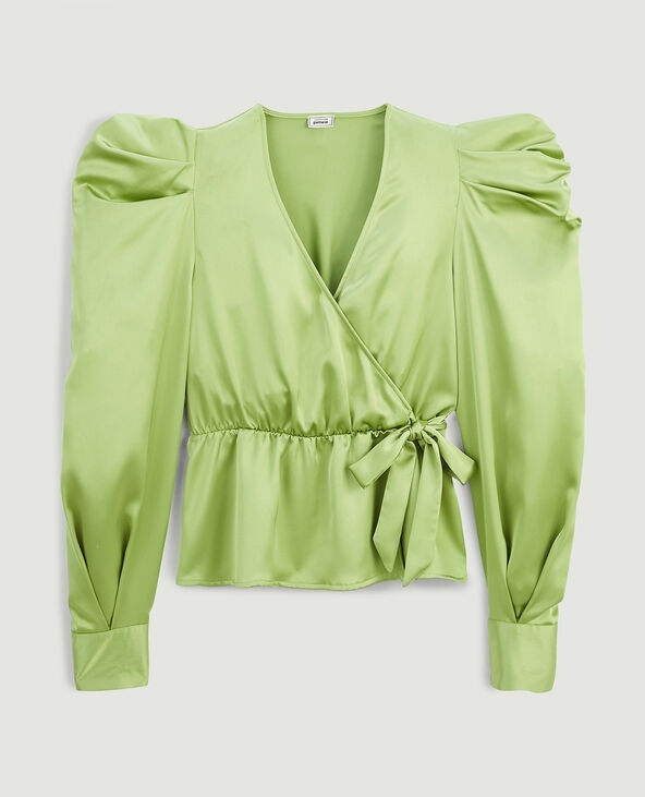 Blouse cache-cœur en satin vert - Pimkie