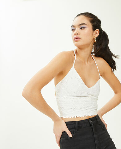 Top dos-nu broderie anglaise blanc - Pimkie