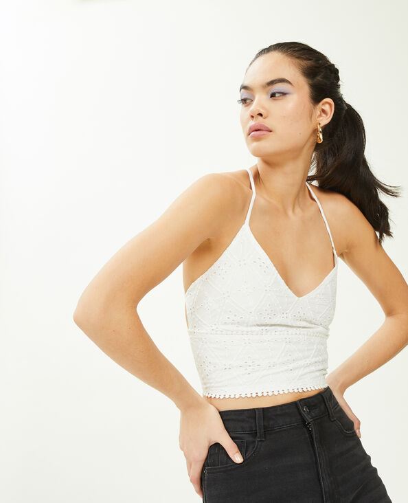 Top dos-nu broderie anglaise blanc - Pimkie