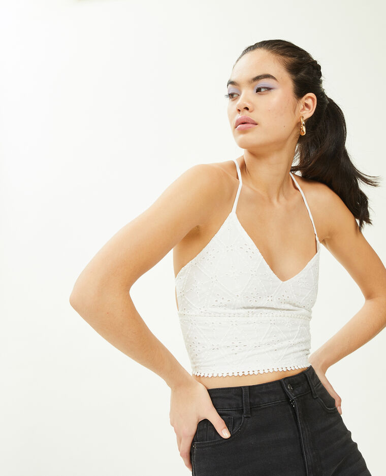 Top dos-nu broderie anglaise blanc - Pimkie