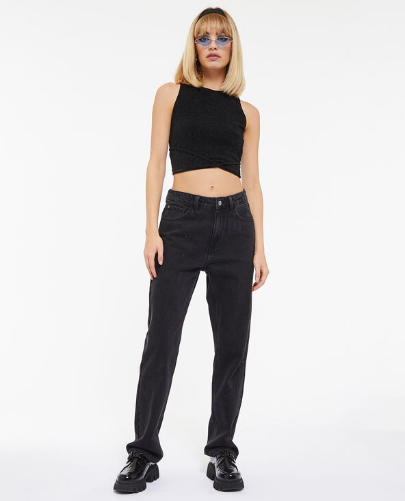 Jean droit taille haute avec strass noir - Pimkie