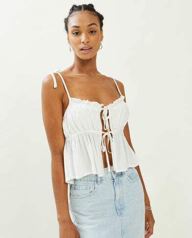 Top court avec volants  blanc - Pimkie
