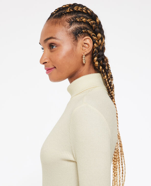 Pull fin col roulé maille côtelée beige - Pimkie
