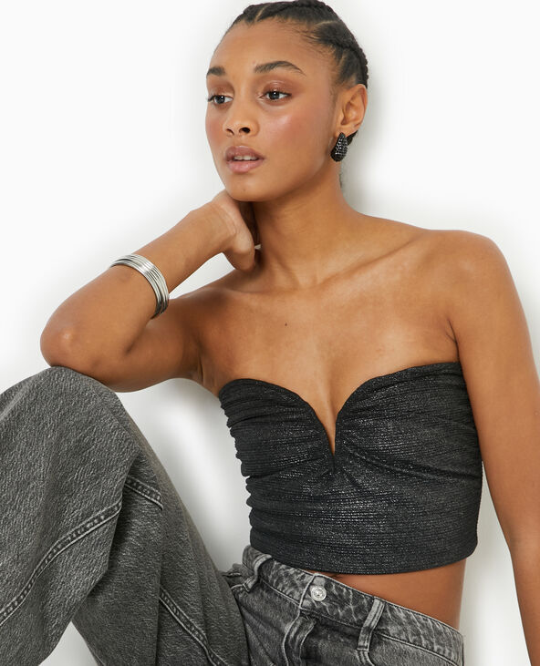 Top bustier court avec lurex encolure cœur argenté - Pimkie