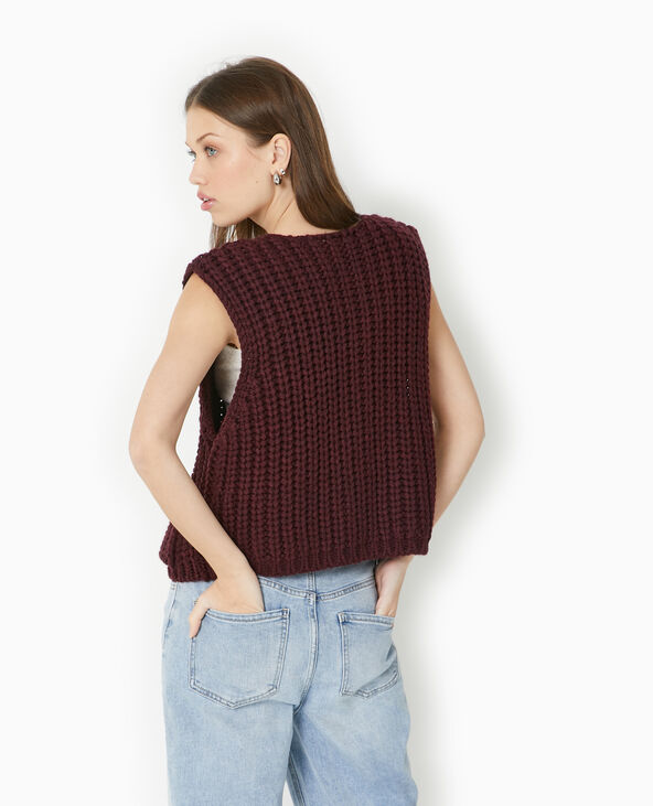 Gilet sans manches grosses mailles bordeaux - Pimkie