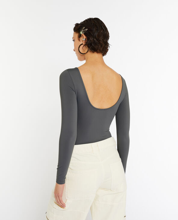 Body manches longues dos décolleté gris - Pimkie