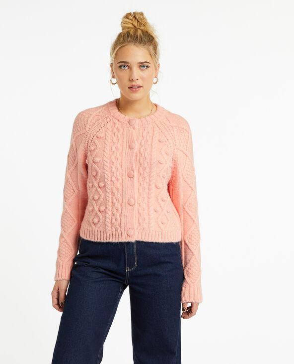 Gilet col rond maille fantaisie rose clair - Pimkie