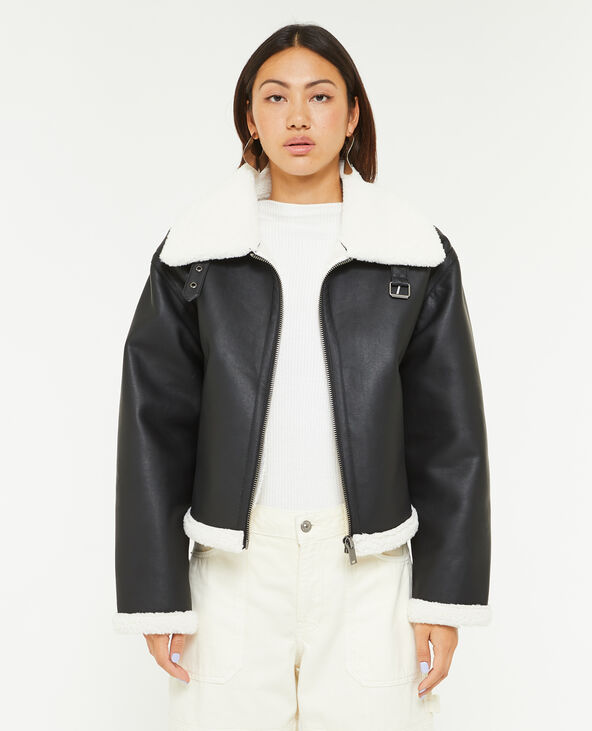 Blouson façon bombardier en simili cuir noir - Pimkie