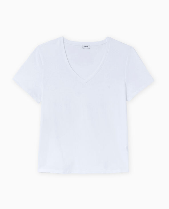 T-shirt col V manches courtes blanc - Pimkie