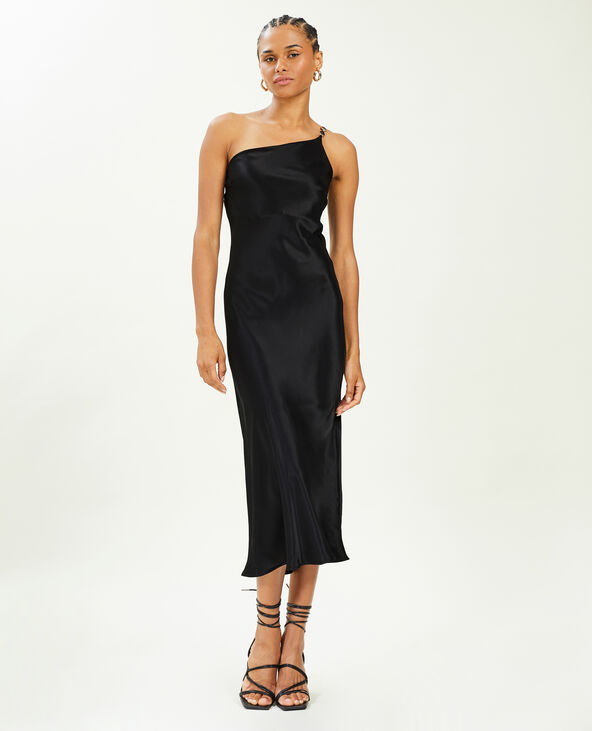 Robe asymétrique satinée avec bretelle bijou noir - Pimkie