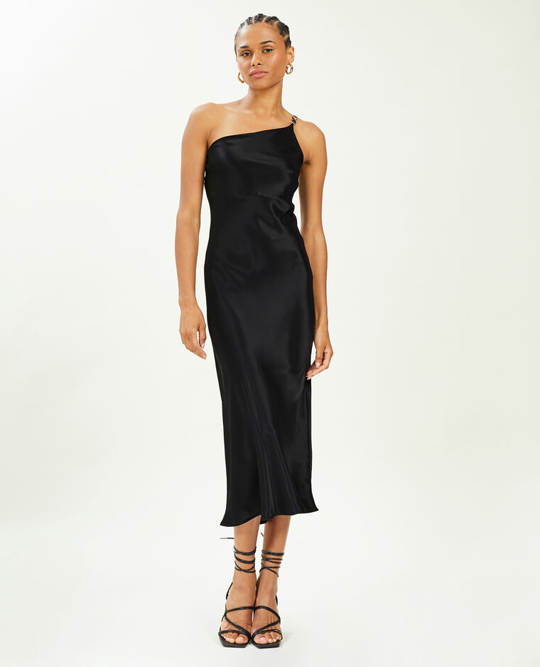 Robe asymétrique satinée avec bretelle bijou noir - Pimkie