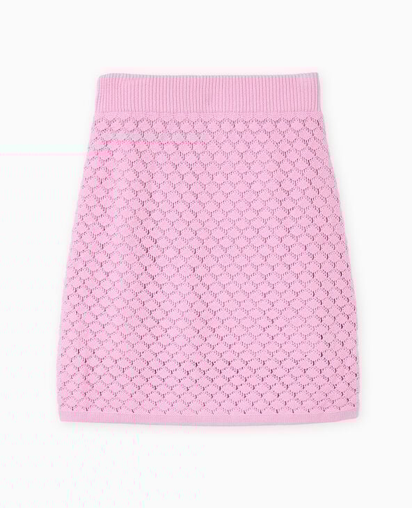 Jupe courte en maille ajourée rose - Pimkie
